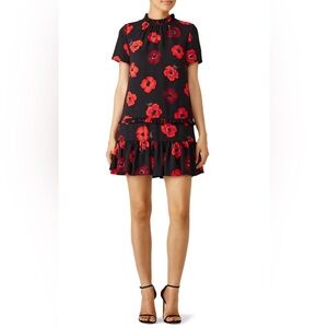 Kate Spade Black Poppy Flower Ruffle Shift Dress Women Size M Floral